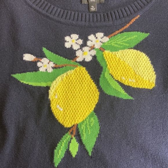TALBOTS INDIGOO NAVY BLUE FRESH LEMONS INTARSIA SWEATER WOMENS SMALL PETITE - Picture 5 of 10